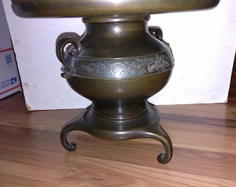 Meiji Bronze Usubata Ikebana Vase  or Censer Incense Burner - Large 2 piece form -censer bowl with vase insert