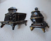 Cast Iron Stove Wall Decor - miniature wood burning stoves in deep relief painted cast metal - 6.25 quot high forms 1 quot deep