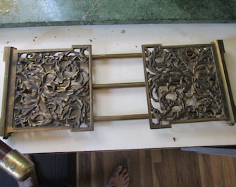Judd Sliding Bookends - antique folding tabletop form decorated with art nouveau floral image on each end - 12 to 22&quot; wide - rare form