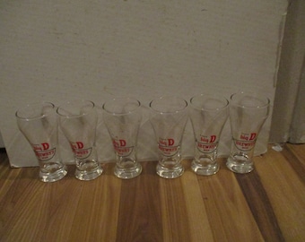 Enjoy Big D - Drewry's Beer - Set of 6 glasses 5.5" high x 2.5" at rim - 8 oz shells - text on one side