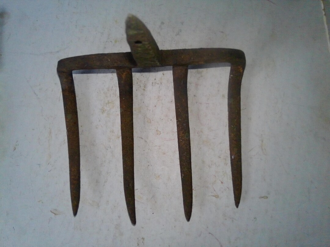 Potato Rake Head - Antique WROUGHT IRON 4 Prong Form Easily Repurposes ...