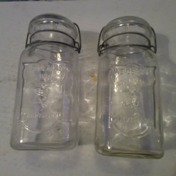 Weideman Boy Brand Mason Jars - set of 2 quart sized bail top bottles/jars from 1930s Cleveland OH.