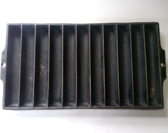 Antique Cast Iron Breadstick Pan- for making 11 cornbread-sticks or muffins at a time=great kitchen decor 14" x 7.25" x .8"