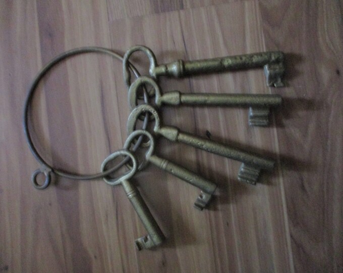 5 Cast Iron Skeleton Keys on Jailers 5 Key Ring Unusual 5 Distinct Keys