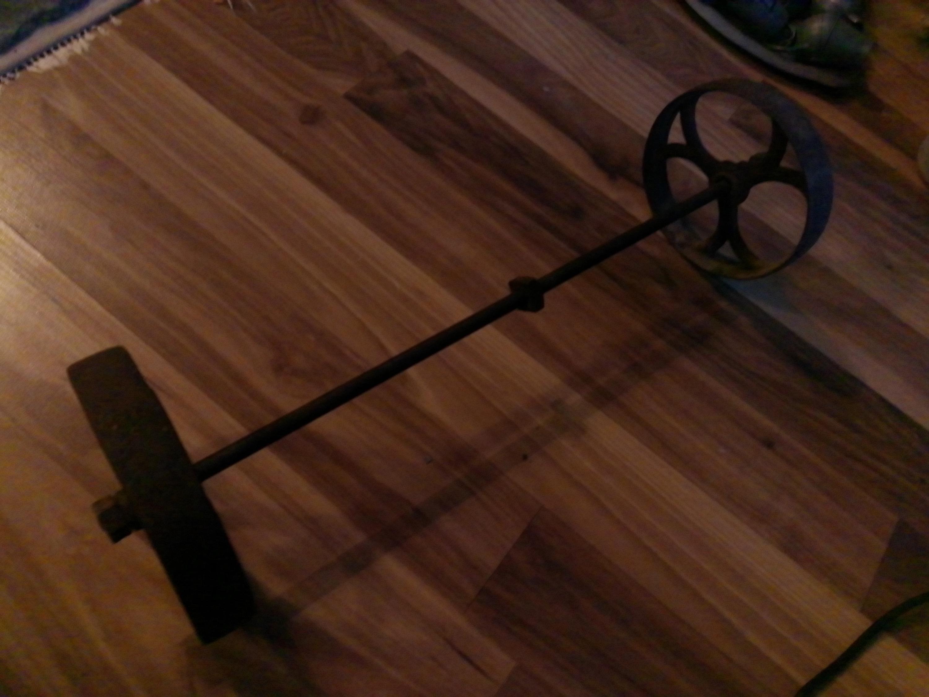 Cast Iron Wheels and Axle - two 4.5" diam wheel w 16" axle -