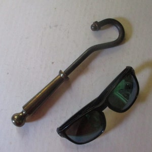 Brass Flue Pull Hook - Classical ball and column handle 9&quot; long 2.25&quot; wide hook end - Brass hook tip on steel shaft and curve