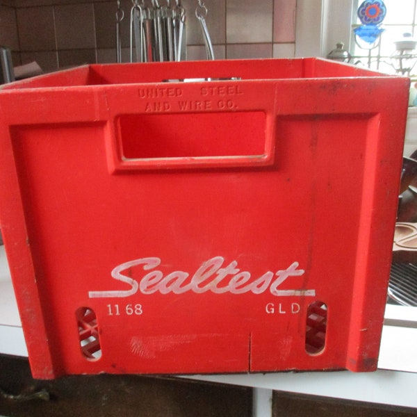 Sealtest Milk Crate - Hard side form 1968 - Red  w white text - Great storage 13" square x 11" deep -text on 4 sides