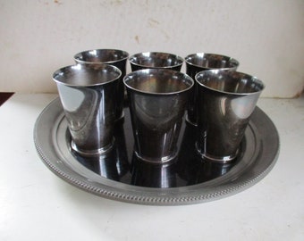 Shot glasses and tray - Mid-century modern Formica tray and 6 shot glasses (epns or similar) fun functional set for home or office
