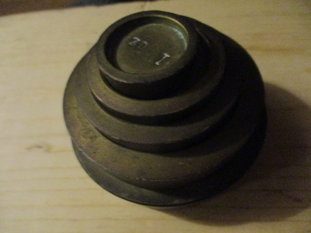 Antique Brass Weights - Set of Five Stacking Brass Discs 1, 2, 4, 8 ...