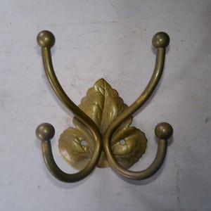 Leaf motif Butterfly Wall hook - large cast brass form with4 knob ends - 4.5" high x 3.8" x 1.75" deep at 1/2" knobs