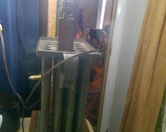Antique Candle Mold Converted Lamp -large and very rare 24 taper mold on wood base