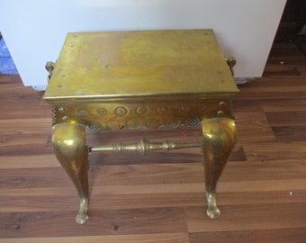 Brass Victorian Era Footmans Stool - Fireplace Trivet - Side or End Table - Rare and Unusual with Cabriole legs