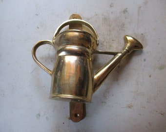Watering Can shaped Door Knocker - cast brass 6" x 8" x 1.5" half can on 8" x 1" door mount bracket - fun functional form for garden lovers