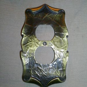 Brass Socket Plug Plate Cover - Hollywood Regency cast form with leaf like veined texture to relief form