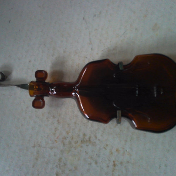 Violin Bottle  - Very Rare antique Decorative Amber Brown Bottle or Decanter or Sconce/ Bud Vase 10"x 4.25" x 1.5" - with tin hanger
