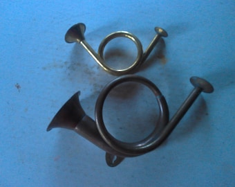 Brass Riding or Fox Hunting Trumpet - miniature working form for use or decor  - 5.5" and 8" long brass horn