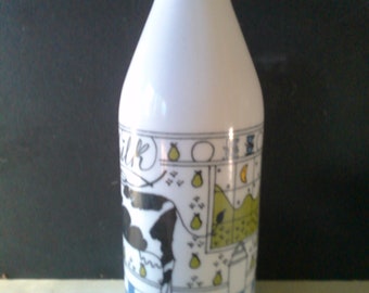 Milk Glass Milk Bottle - 1984 Quart bottle by Egizia of Italy - decorated by Alan Wood for Lillian Vernon/Provendar