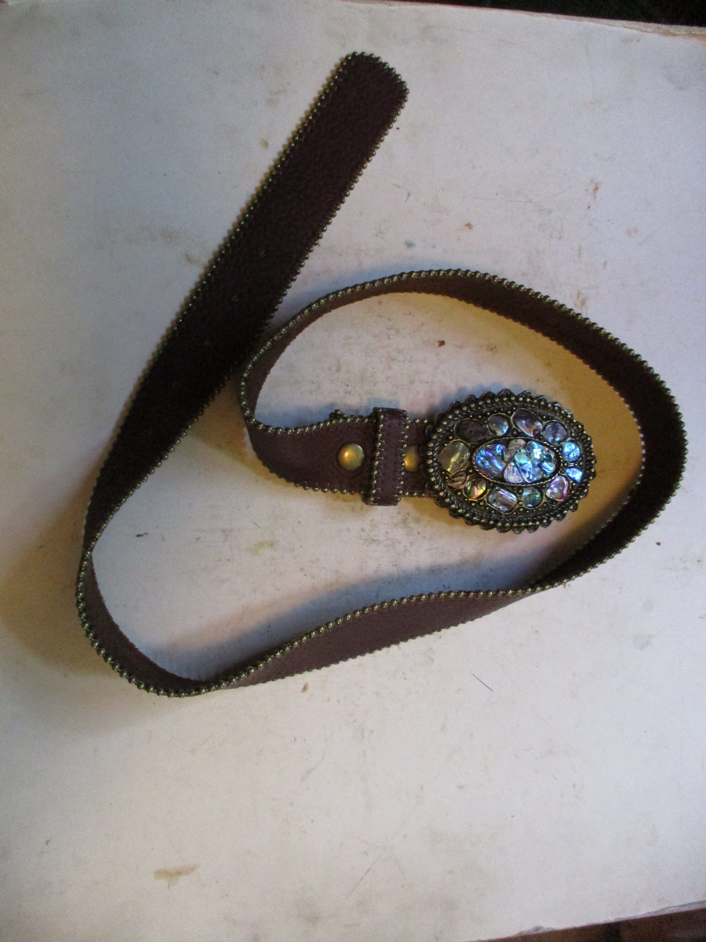 Leatherock Black Leather  Belt | Ornate Buckle | Made in USA pearl classy $130 NEW Leatherock Let It Rock Black Leather Rhinestone Buckle  main image 3