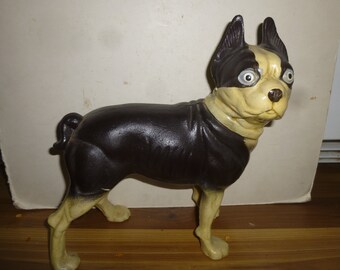 Primitive Vintage Style Cast Iron Boston Terrier Dog Bank 10 Inch Reproduction Door Stop Paperweight 