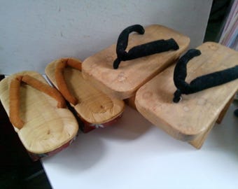 Japanese Geisha Okobo or Geta Shoes - 2 styles and sizes of elevated wood sandals - fun functional fashion or decor