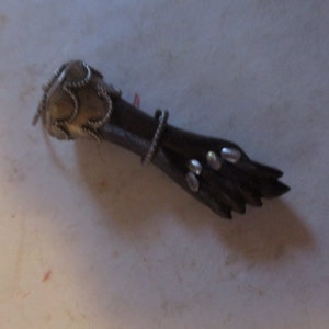 Figa Fist Pendant - silver filigree trim on carved Mahogany fist w painted silver nails - 2&quot; long (without ring hanger)
