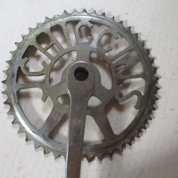 J C Higgins Bicycle Parts - Chain crank with peddle - JCHIGGINS text inside the gear - Very Rare form 7.5" diam. crankset