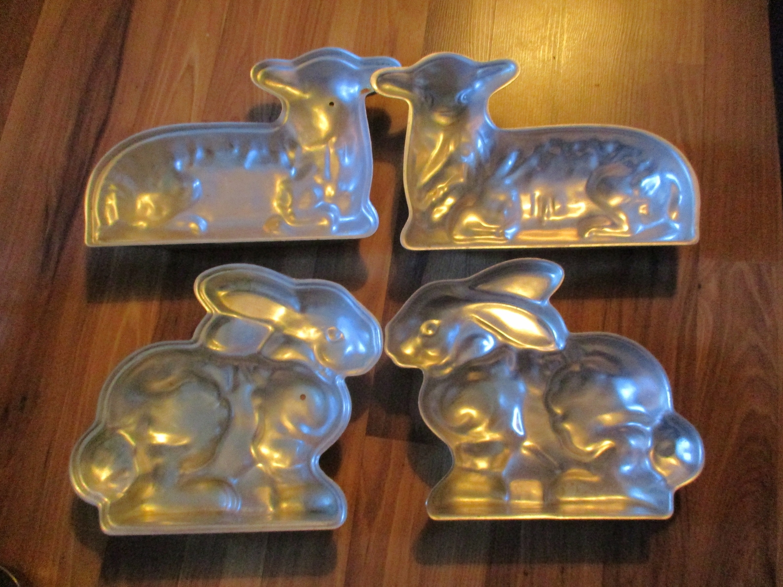 Lamb and Rabbit shaped cake molds - vintage pressed aluminum forms perfect for Easter or Animal craft projects 2 sided forms make 3D animals