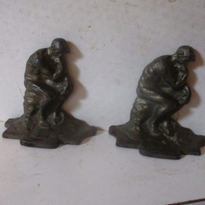 Rodin&#39;s The Thinker - Bronze Bookends - unusual 4&quot; tall forms 4&quot; w x 1.75&quot; deep  - Great decor item for the cerebral types and art lovers