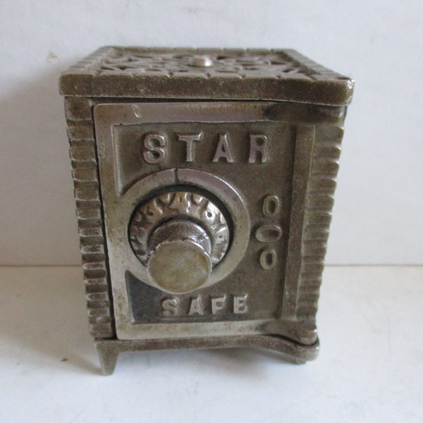 Victorian Cast Iron Bank Vault Toy Star Safe - working combination lock - fun functional and rare collectable - 3.5" high