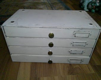 Industrial parts storage chest- desktop cabinet 7" x 12" x 6" high - 4 open drawers -great for craft supplies etc
