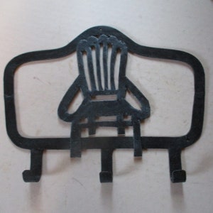 Steel Key Hook or Rack - Beach chair shaped wall hanger 10&quot; x 7.75&quot; x 1&quot; deep at three hooks - Great condition primitive form