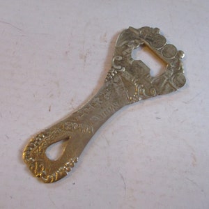 Large Decorative Brass Bottle Opener- 1 piece 8&quot; long 3.6&quot; wide form decorated w Beer drinking Monks and regional variations of CHEERS