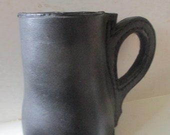 Blackjack leather tankard - plastic lined black leather 24 oz mug - coffee or beer perfect