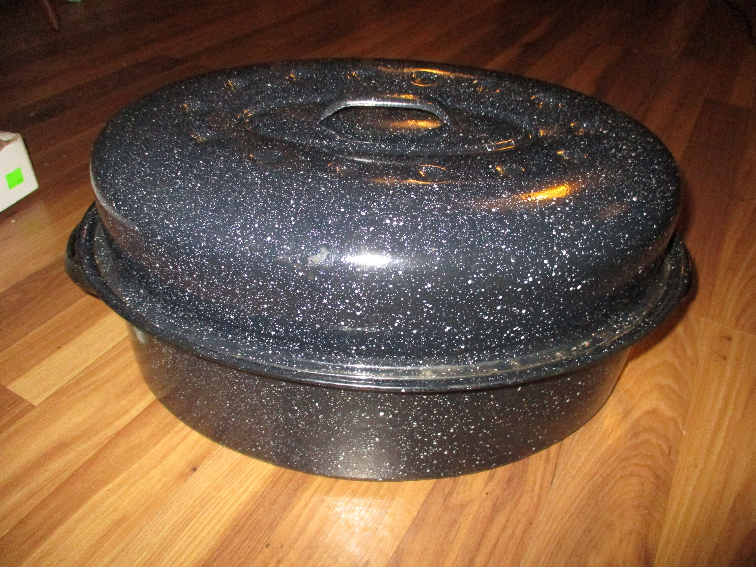 Speckleware Enamel Roasting Pan Black w/ white dots large Etsy