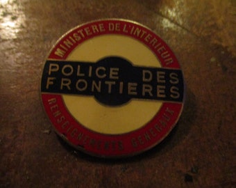 Police des Frontieres - vintage French border police pinback button - enamel on brass 1.5" diam.