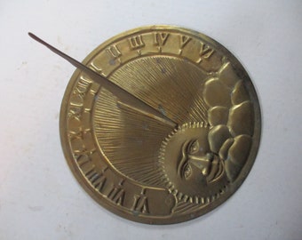 Cast Brass Sundial Hook or Hanger - Unusual form 10&quot; diameter x 5.5&quot; tall - roman numerals - designed to mount to wall or for tabletop