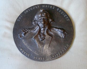 Anthony Wayne Bronze Plaque -Sergio De Guisti repro for Wayne State Univ - Anthony Wayne Soc.8.75" diam. x 1.5" deep relief - fun decor