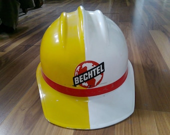 Bechtel Two Tone Work Helmet -  80/90s Lightweight Plastic  adjustable form by Bullard