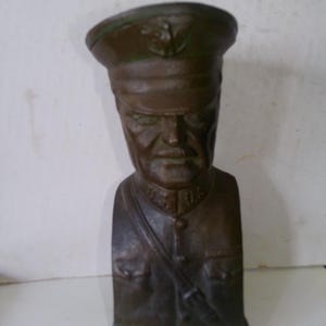 WW1 General "Black Jack" Pershing - Cast Iron bust style still bank - rare 1918 patent form 7.75" high