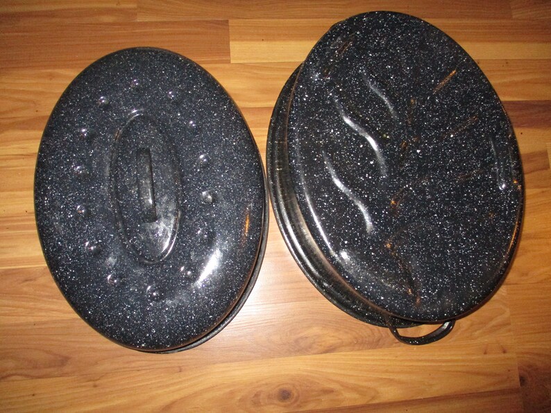 Speckleware Enamel Roasting Pan Black W/ White Dots large Etsy