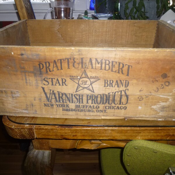 Pratt and Lambert Star Brand Varnish Products - Antique Large Wood Crate - Advertising on 3 sides