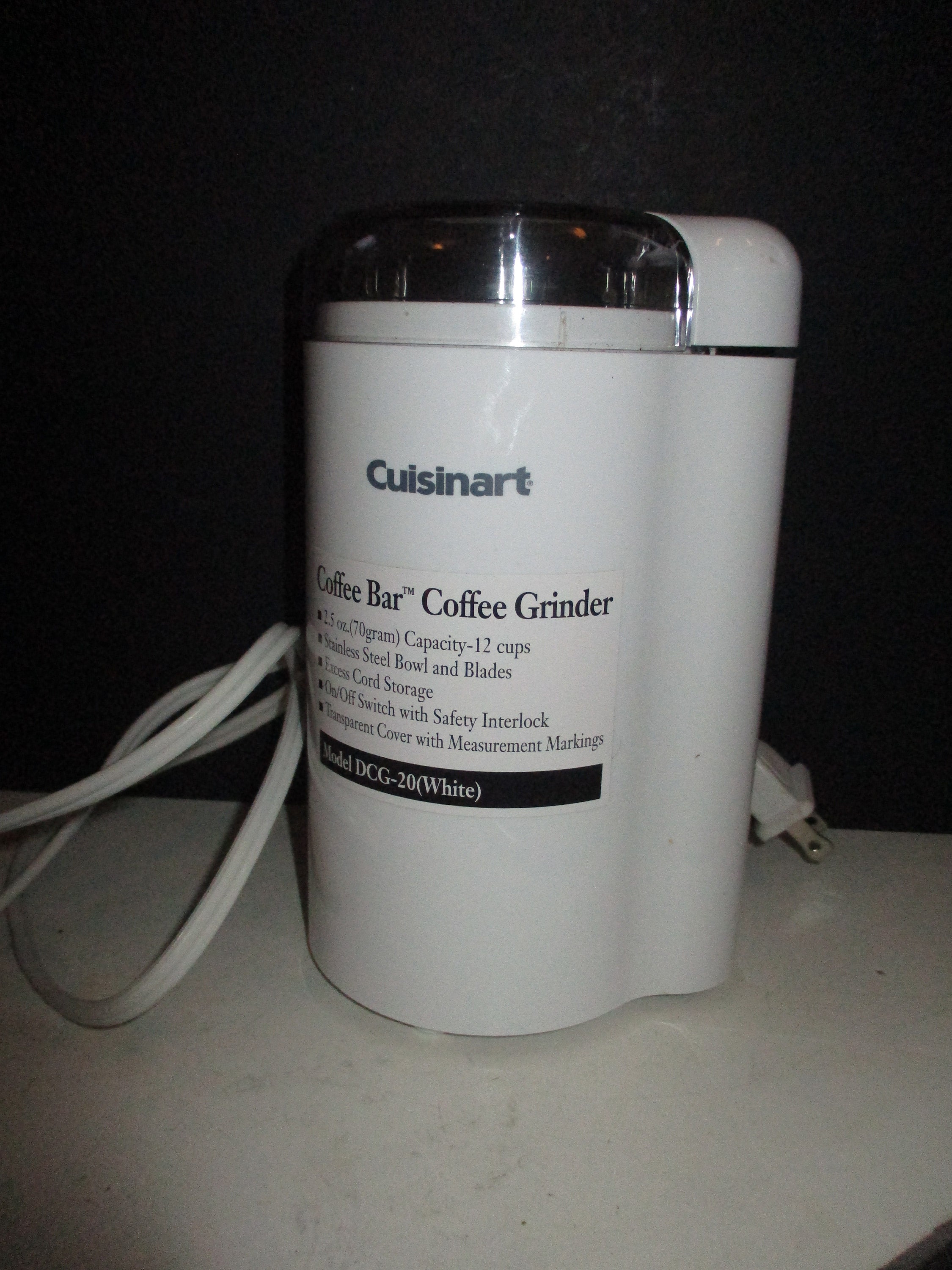 Cuisinart Coffee Bar Coffee Grinder White DCG-20N Tested Works