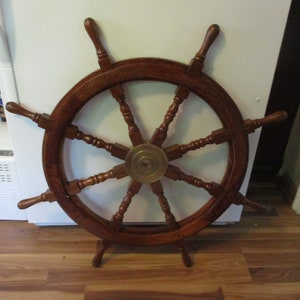 36'' HANDMADE New White Distress navy Marine Gaston Turcotte Ship Wheel Wooden Carved Captain Boat Pirate gift