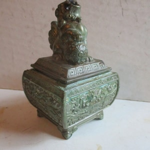 Antique Bronze Censer - rare and unusual 2 piece Foo Dog topped form - very ornate - great condition - use or decor