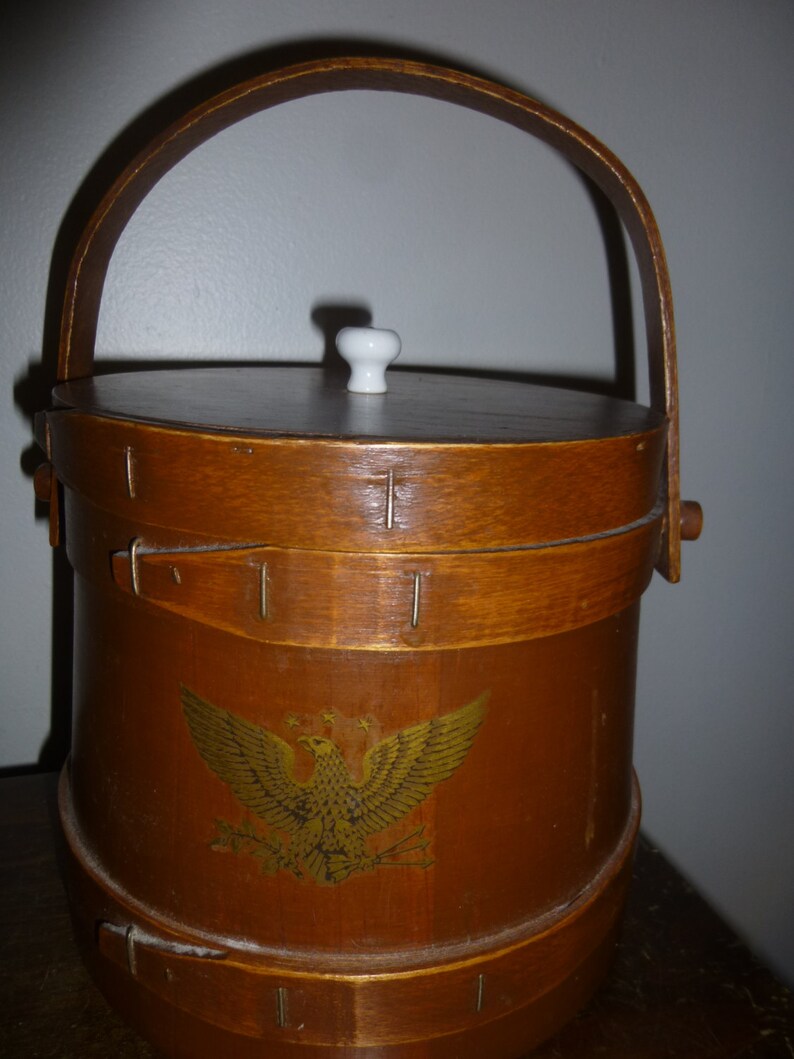 Funky Firkin Wood Bucket With Lid and Swing Handle and Eagle Etsy