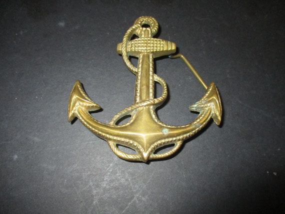 Nautical Brass Belt Buckle Large Anchor and Rope Shaped Form 3.75