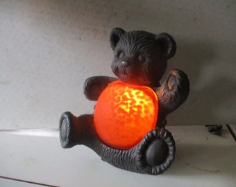 Teddy Bear shaped night light shell  glass belly and bronze head and body - night light - accent- table - shelf - light - lamp