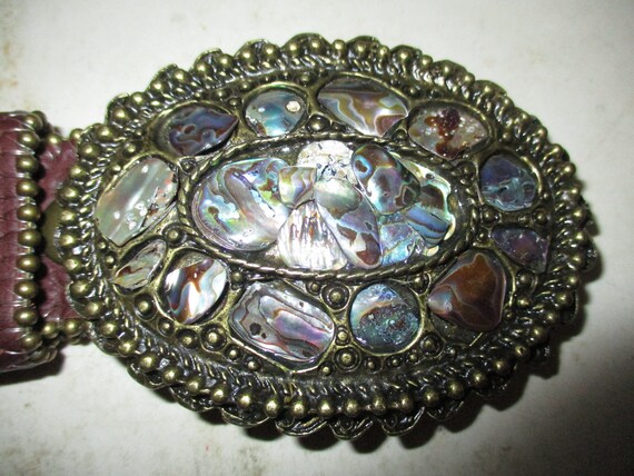 Leatherock Belt - Western Style Buckle of Bronze and Mother 