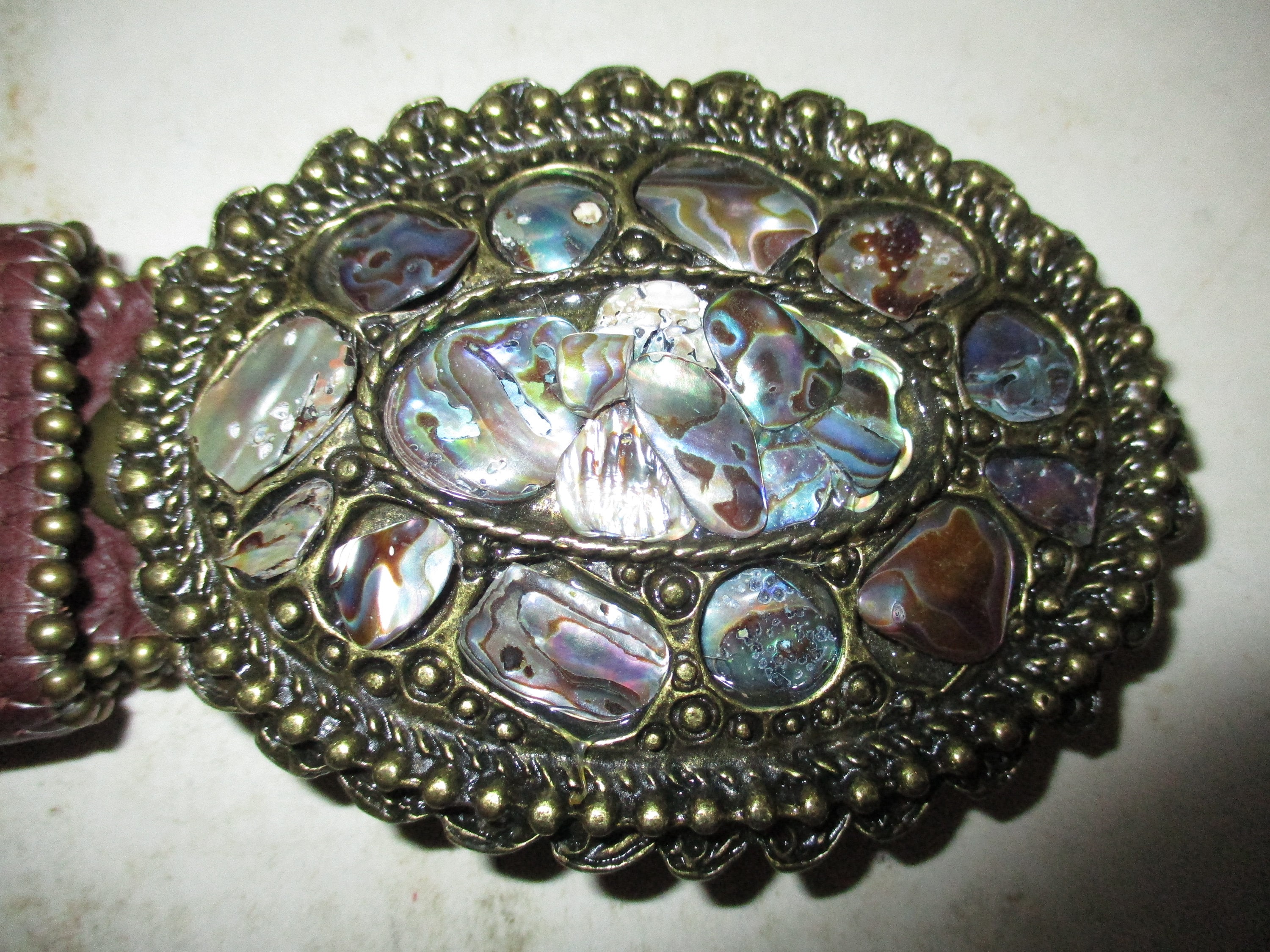 Leatherock Belt - Western Style Buckle of Bronze and Mother 