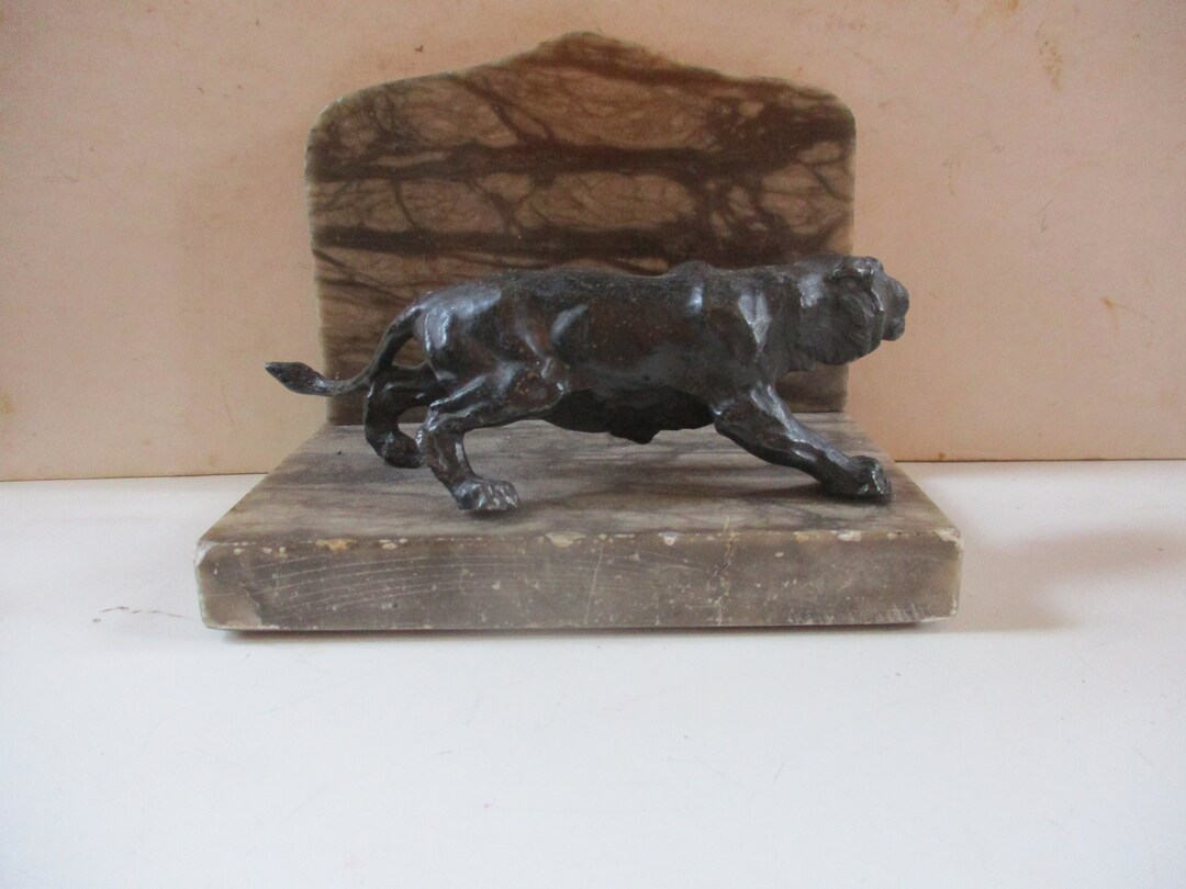 Bronze Tiger Bookend or Doorstop Fun Unusual Modern Form on Shield
